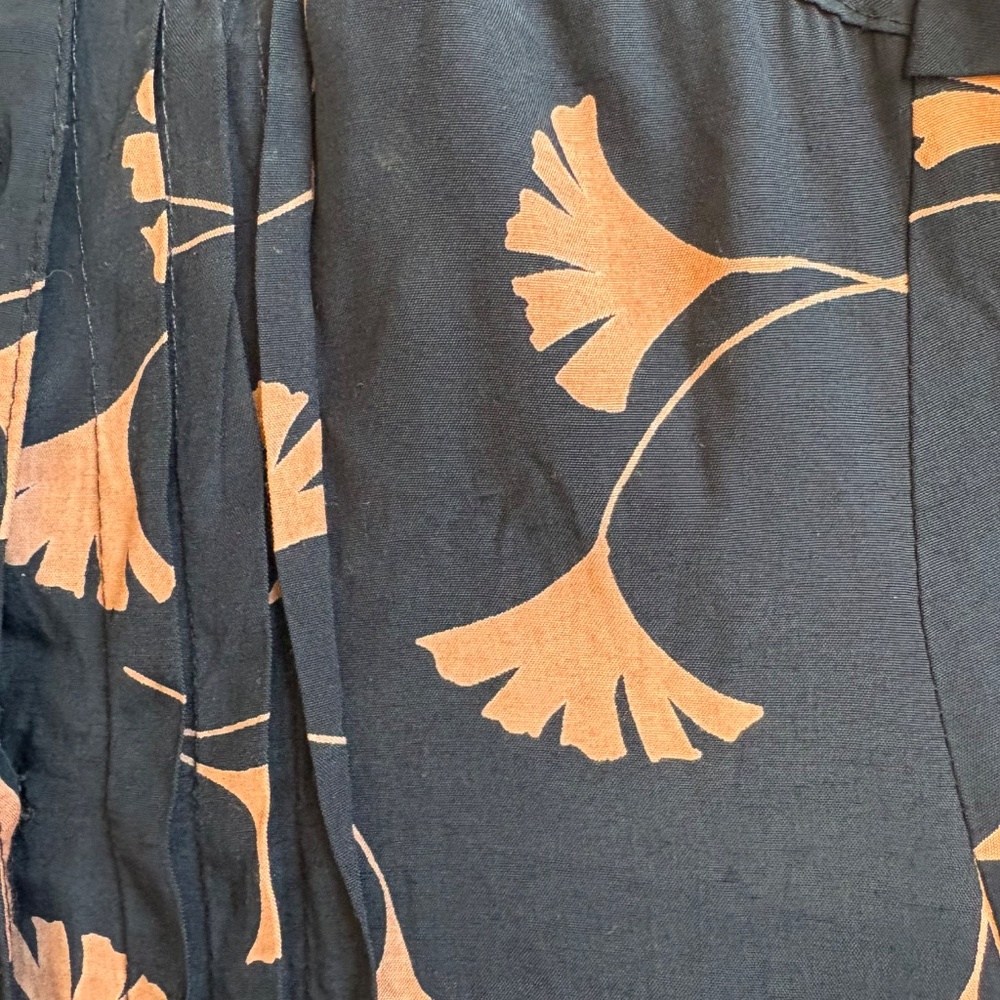 Vintage 70s J.H. Paul Floral Neck Snap Dress Black/Peach Long Sleeve Sz M/L - Picture 8 of 12